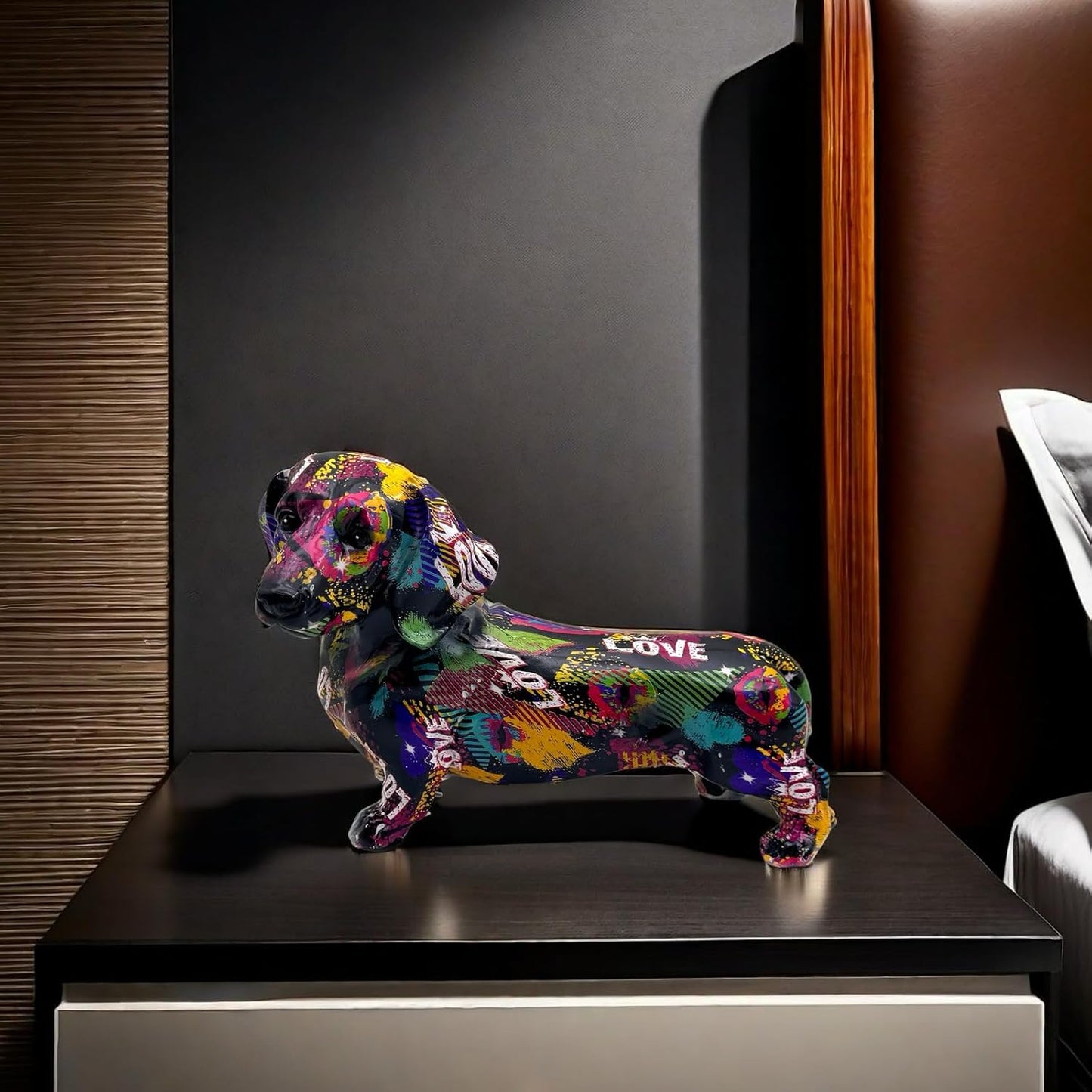 FUNSXBUG Colorful Dachshund Dog Statue Art Figurines Sculpture Collectibles Home Office Desktop Decor Outdoor Garden Display Decoration (Dachshund Dog 4)