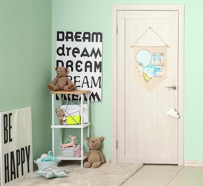Welcome To The World Little One-Baby Announcement Decor-Congratulations Newborn Gift-Baby Gift Shower-Flag Decor Gift For Baby Boys Girls Newborn-Banner Wall Sign Gifts For Nursery Infant Room
