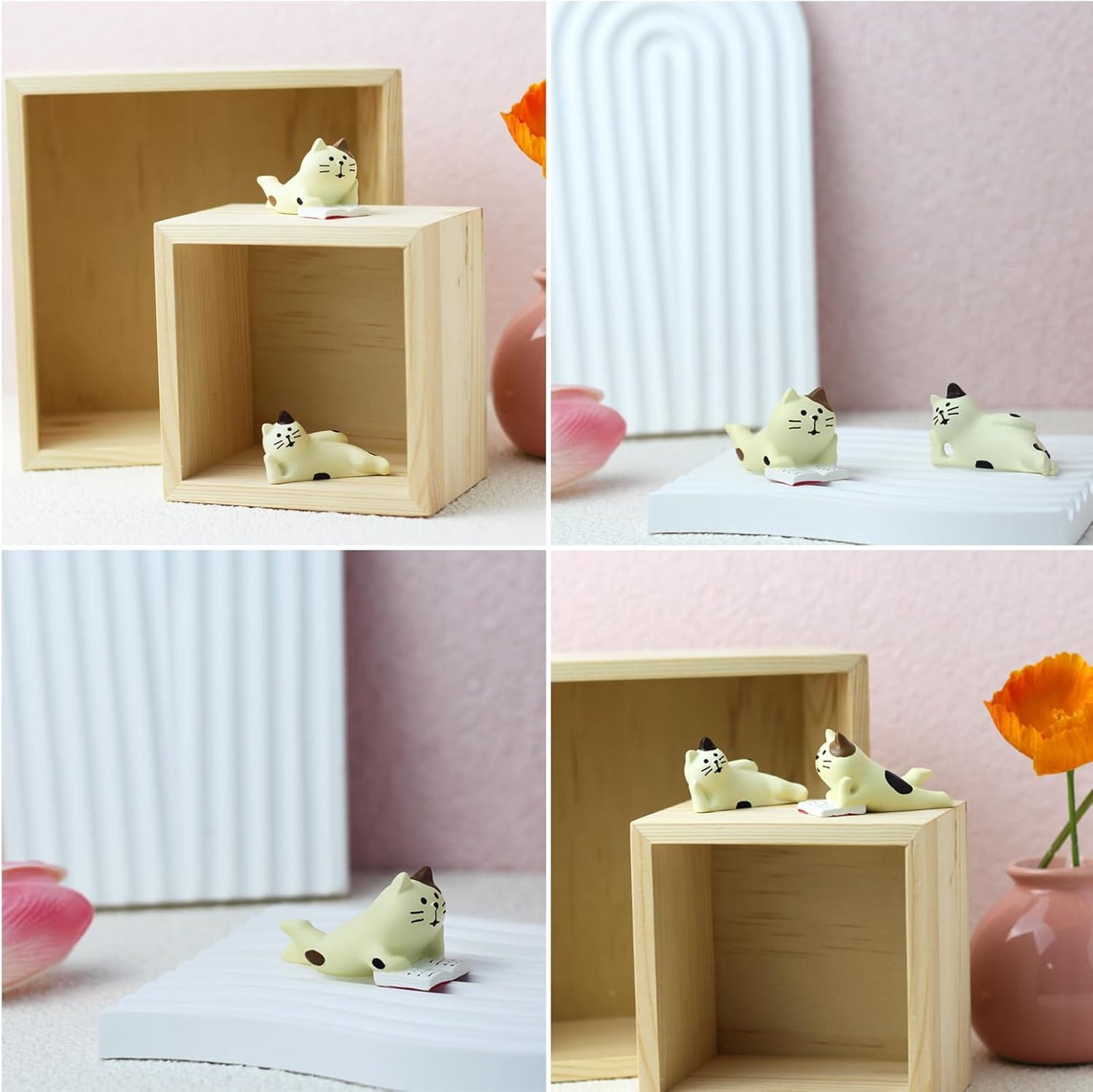 Cute Mini Lazy Cat Reading Book Figurine Resin Cat for Office, Home Decoration Perfect Cute Cat Gift for Cat Lovers