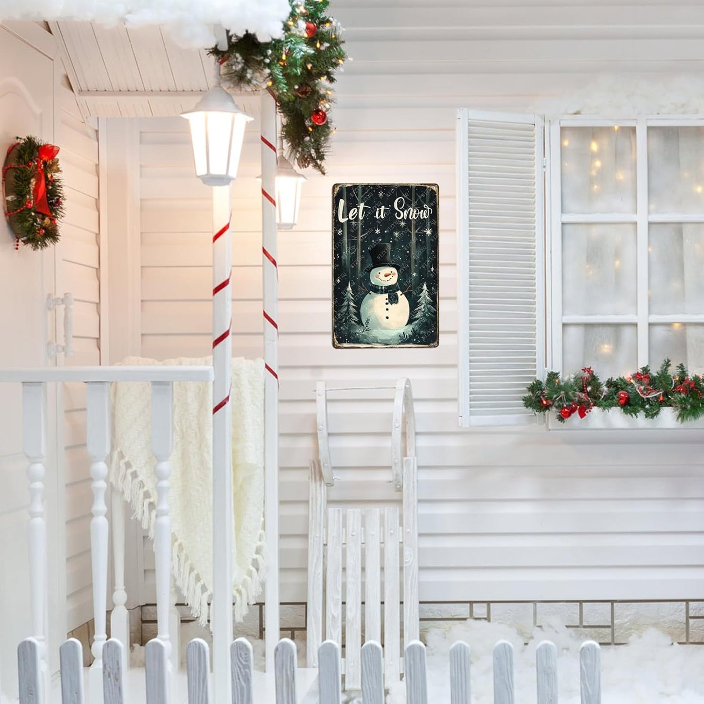 Let It Snow Snowman Signs Snowflakes Metal Sign Aluminum Tin Sign for Home Farmhouse Yard Garden Office Outdoor Gate 12×8 Inch