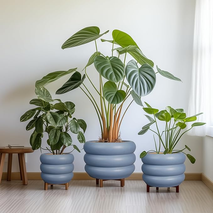 SQOWL Ceramic Planter for Outdoor Plants 13.5 Inch - Plant Pot with Drainage Hole Large Pot for Plants Indoor Unique Round Planter for Entry Way Table Home Decor Gray