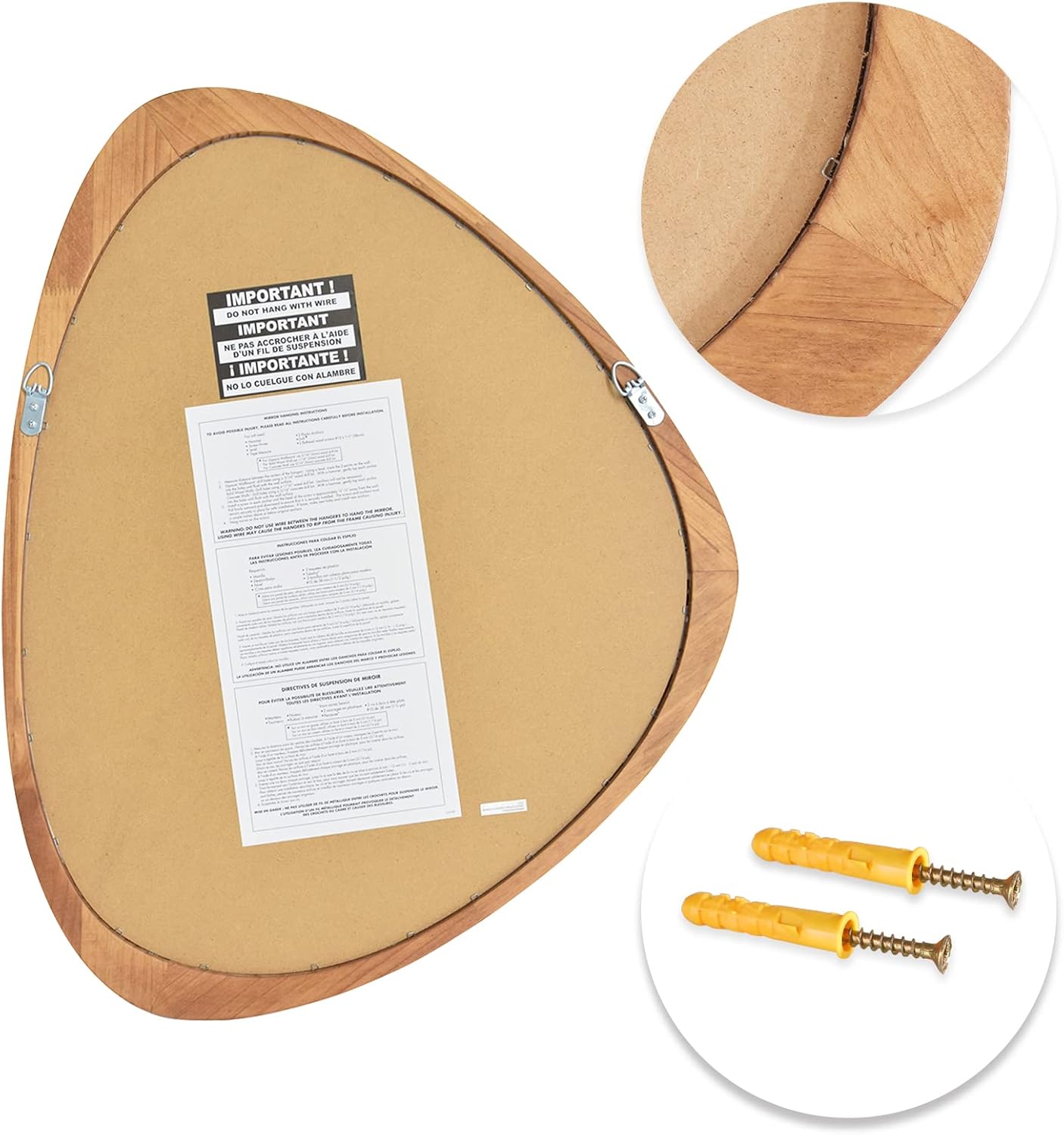 HOMECOOKIN Irregular Mirror Wall Decor, Wood Wall Mirrors Decorative for Living Room, Bedroom, Bathroom, Entryway, Wall Mounted Aesthetic Mirrors, 20" H x 25.5" W