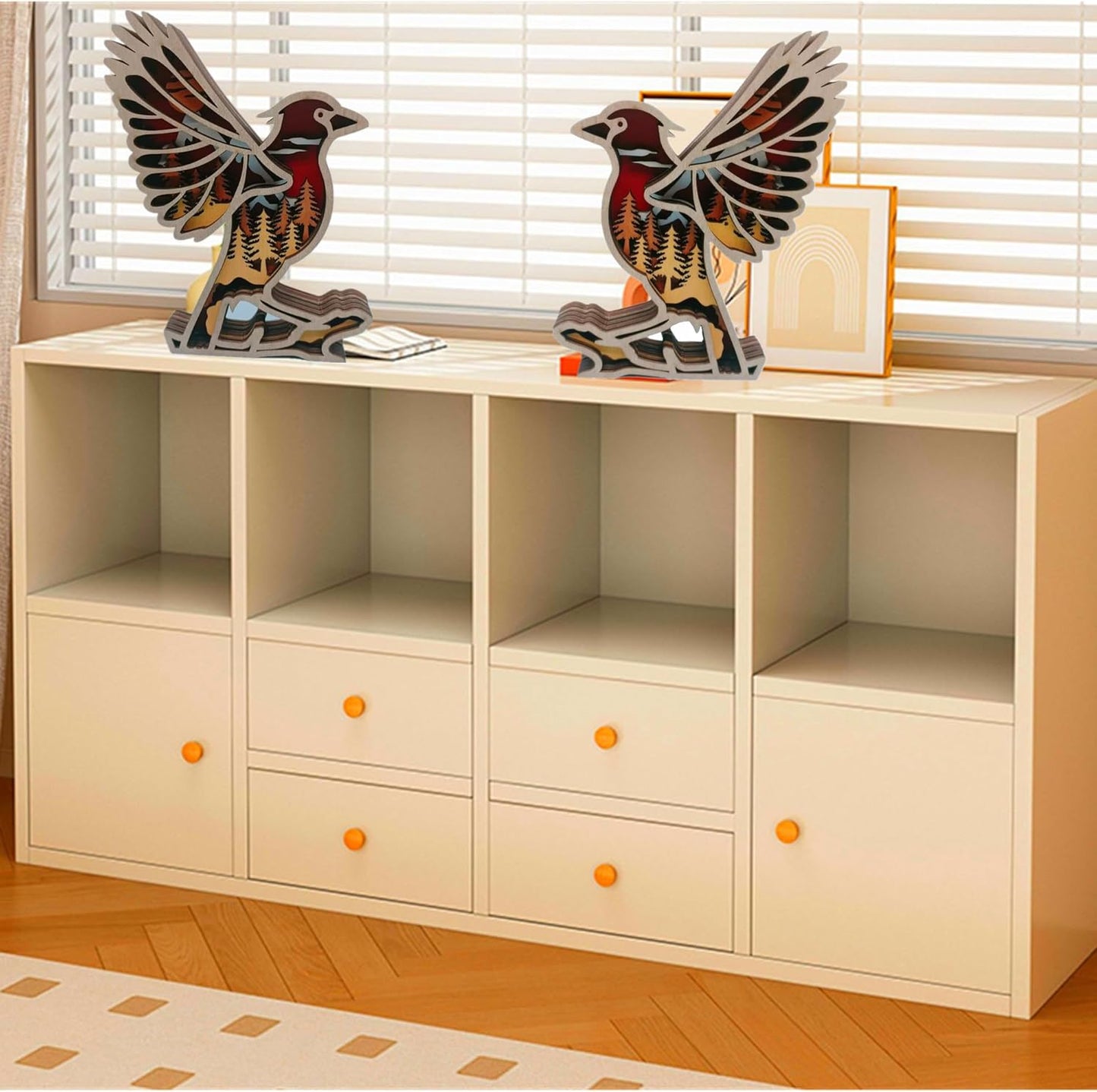 Forest AnimalDesk Art Decor Wooden Farmhouse Table Decoration, Cabin Nursery Mountain Decor for Bedroom Living Room (Bird)