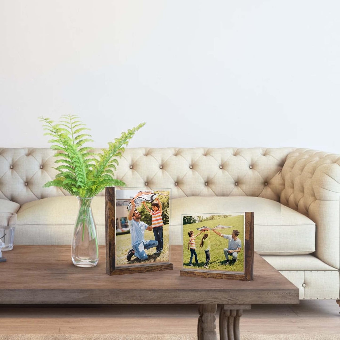 Lavezee 8x10 Picture Frames Set of 2, Rustic L Shaped Double Sided Frame for 8 by 10 Photo, Made of Brown Base and HD Tempered Glass Covers for Table Top Display