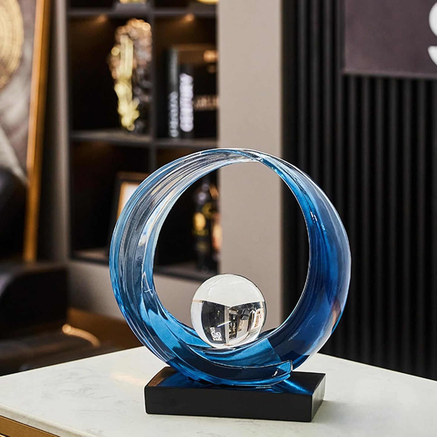 Blue Wave Resin Origami Statue Modern Abstract Home Decoration Sculpture Abstract Office Desk Center Art Statue Family Bedroom Living Room Blue Art Decoration (A-Blue)