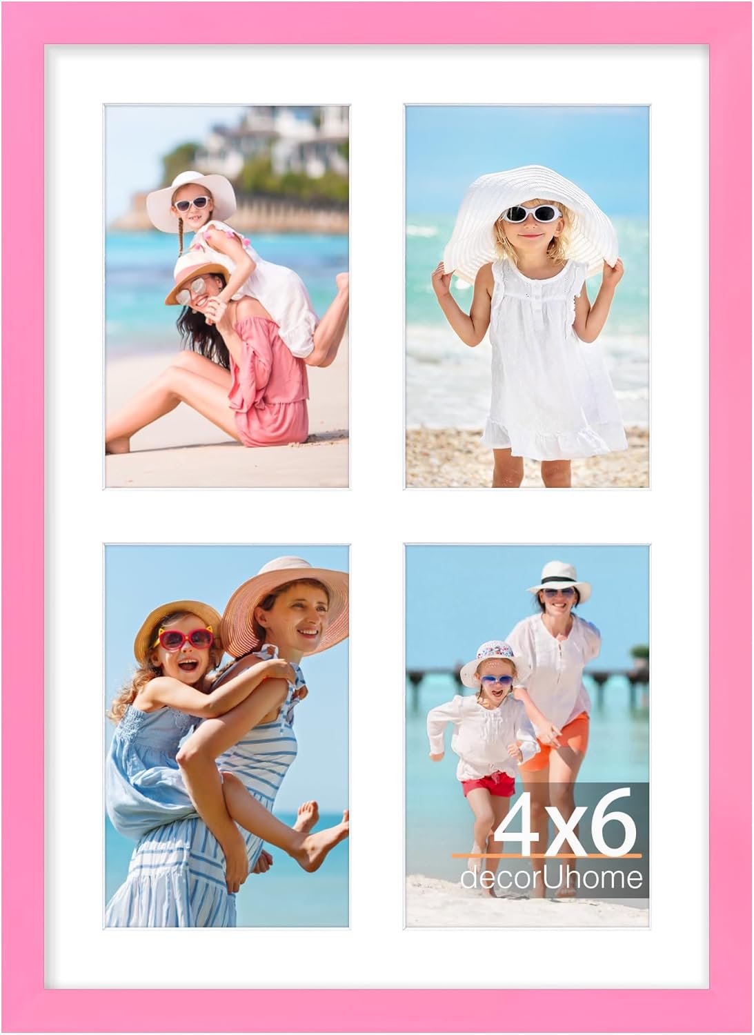decorUhome 10x14 Picture Frames Collage Wall Decor, Display 4Pcs 4x6 Photos with Mat or 1Pcs 10x14 Unmatted, 4 4x6 Collage Picture Frames for Wall Mounting, Pink