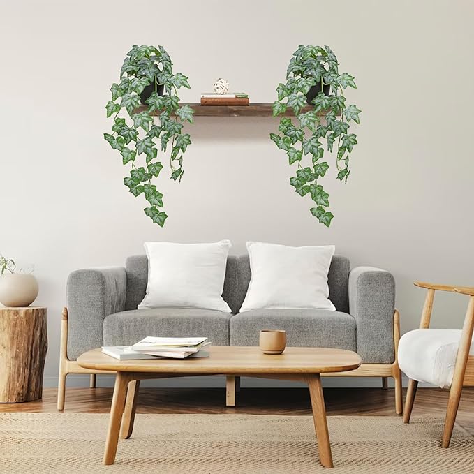 Set of 2 Fake Ivy Plant for Home Decor Indoor Silk Artificial Hanging Plant 25" Fake Ivy Vine Faux Ivy Leaves for House Room Indoor Outdoor Home Shelf Office Desk Plant Decor