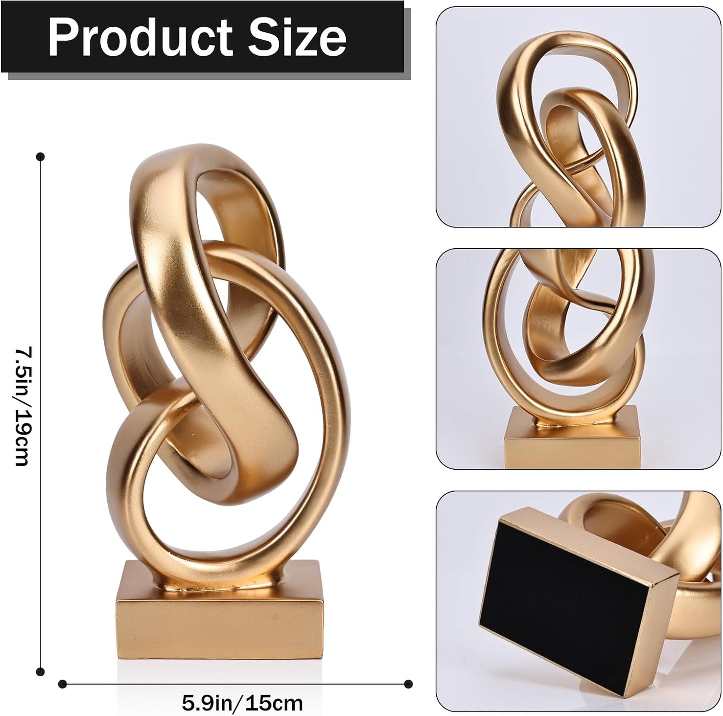 DOVDOV Abstract Gold Knot Statue, Geometric Knot Decor, Gold Decor on Shelf Bookshelf countertop for Living Room Coffee Table Office Coffee Table entryway entryway Desktop Decorative Ornament.