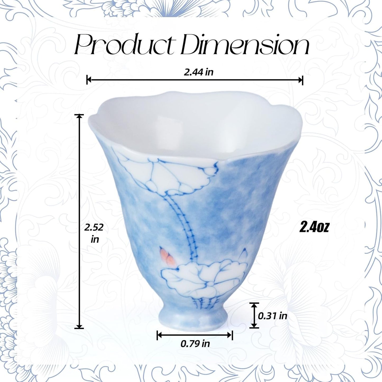 KAMMAK Ceramic Tea Cups Small, Cute Vintage Coffee Cup Set of 2, Porcelain Teacups Espresso Mug, 2.4oz Hand Painted Chinese Afternoon Tea Party Mugs, Birthday Gift for Women Men, Spring Beauty