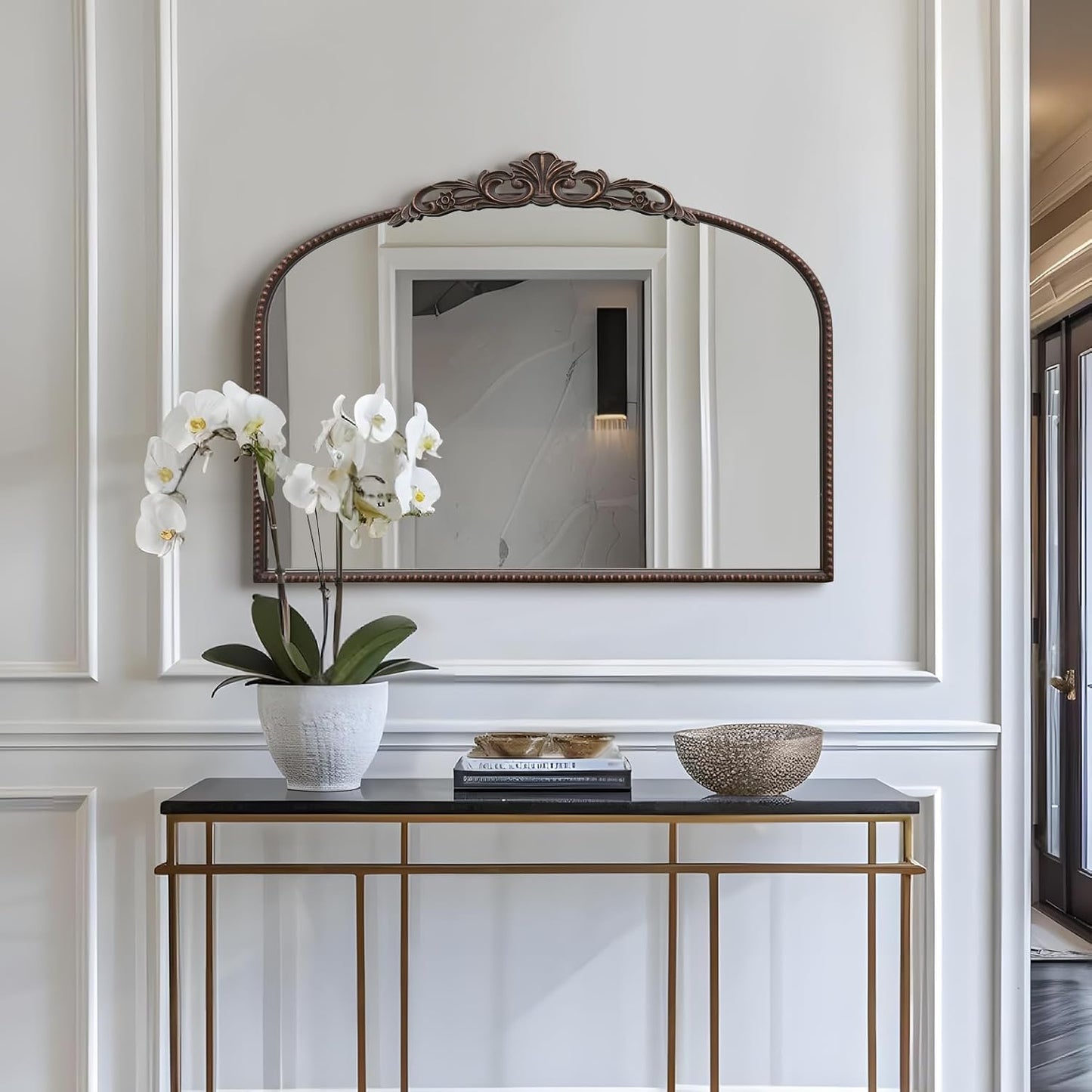 Micasso Bronze Vintage Wall Mirror: 24"x 32" French Baroque Antique Arched Wall Mounted Mirror - Traditional Ornate Decorative Entryway Mirror for Home Decor/Entryway/Fireplace/Living Room/Hallway