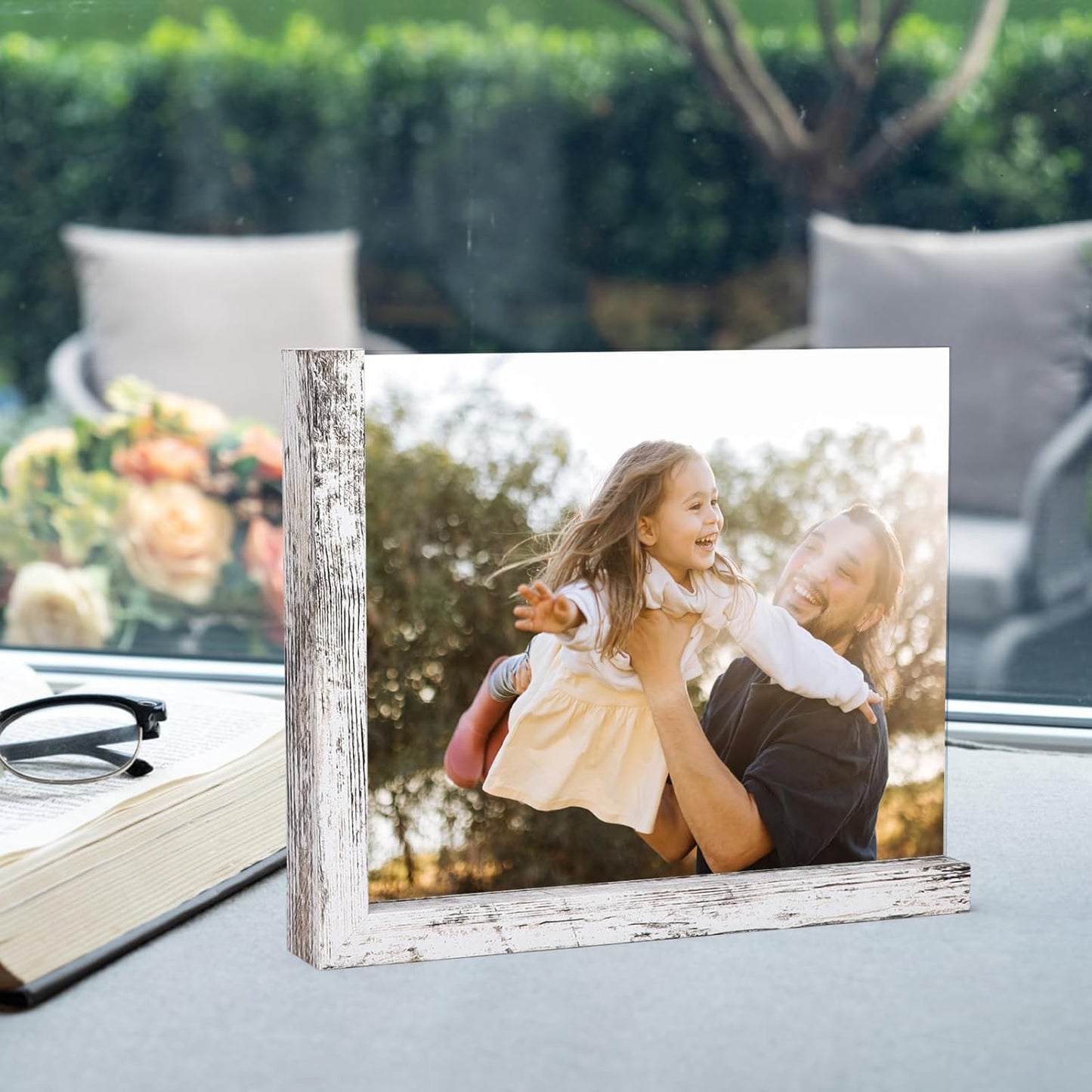 Lavezee 8x10 Picture Frames Set of 2, Double Sided Frame with Distressed White L Shaped Holder Stand for 8 by 10 Photo Art, Desktop or Tabletop Decor