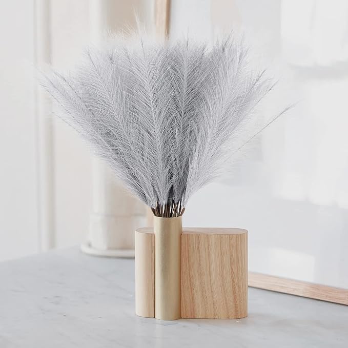 50pcs Faux Pampas Grass Grey, 21.6" Short Artificial Pompous Grass Floral Fake Pompas Grass Branches Vase Filler Flower Arrangement for Home Wedding Boho Decor