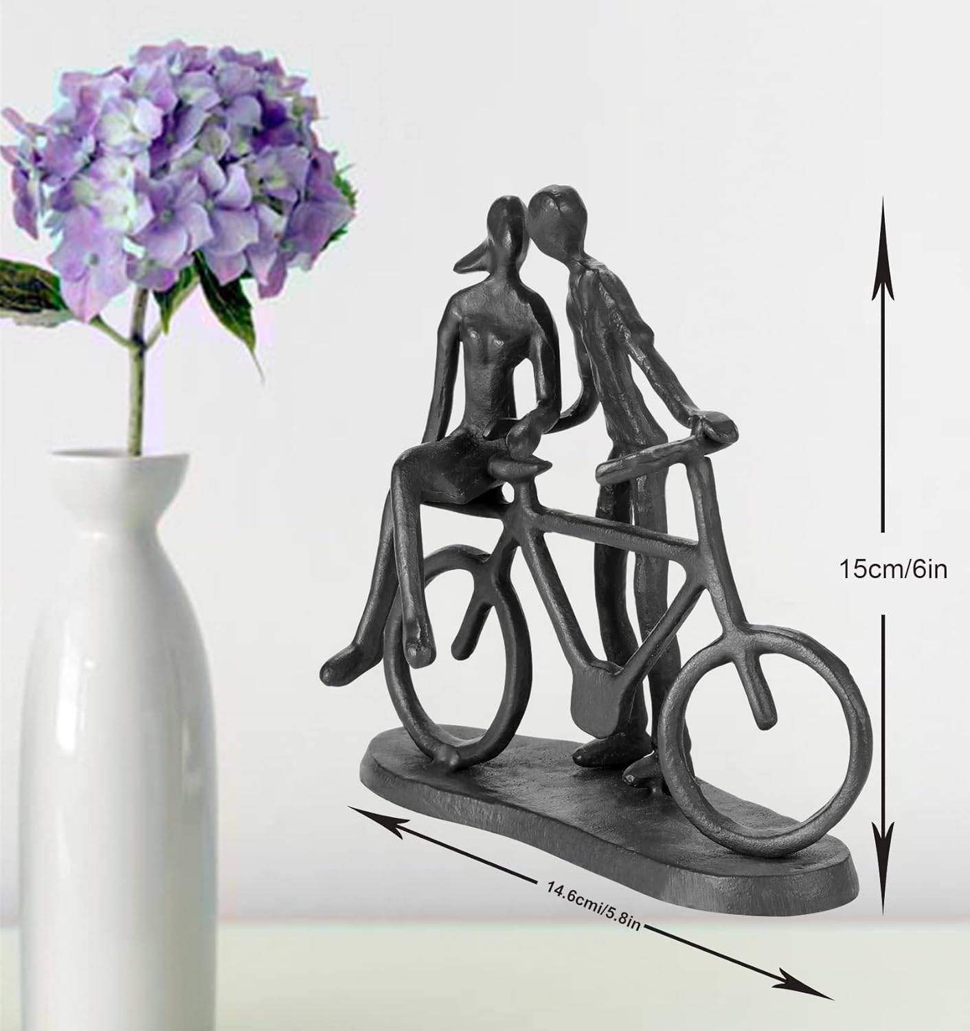 Bike Couple Figurine Statue - Art Metal Sculpture Decor Anniversary - Romantic Gift for Wedding and Anniversary - for Him,Her and Bicycle Lovers, Metal Ornament Couple Statues for Home Decor