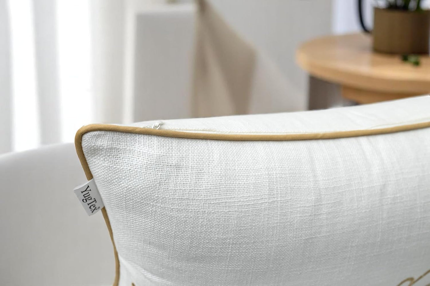 Love Sentiment Embroidered Lumbar Accent Throw Pillow Cover - Newlyweds, Bedroom Decor, Sofa - 12x18, Ivory