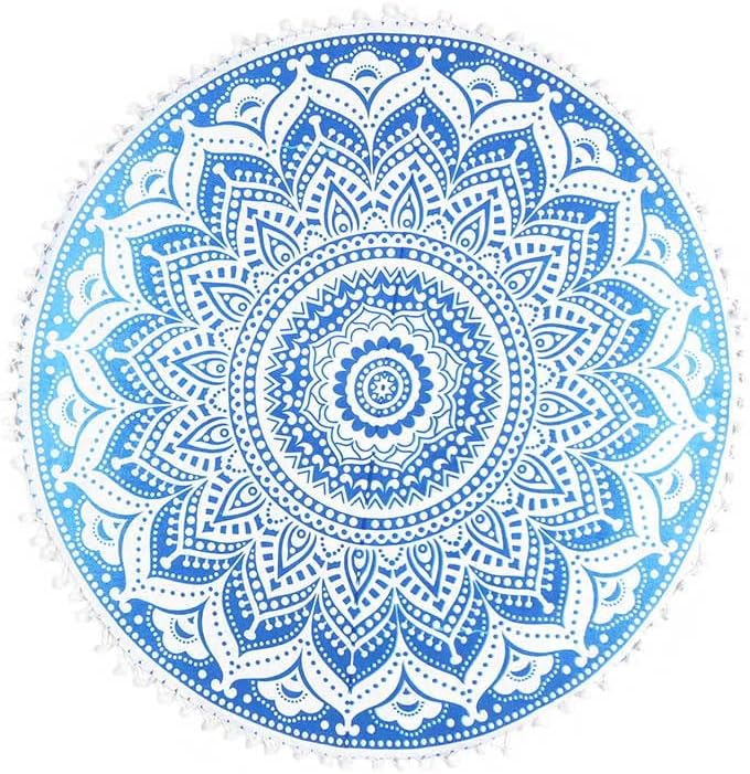 Eyes of India - Mandala Floor Pillow Cover Meditation Cushion Seating Throw Hippie Round Colorful Decorative Bohemian Indian Pouf Ottoman Handmade Cover ONLY (Omb-Blue, 32" x 32")