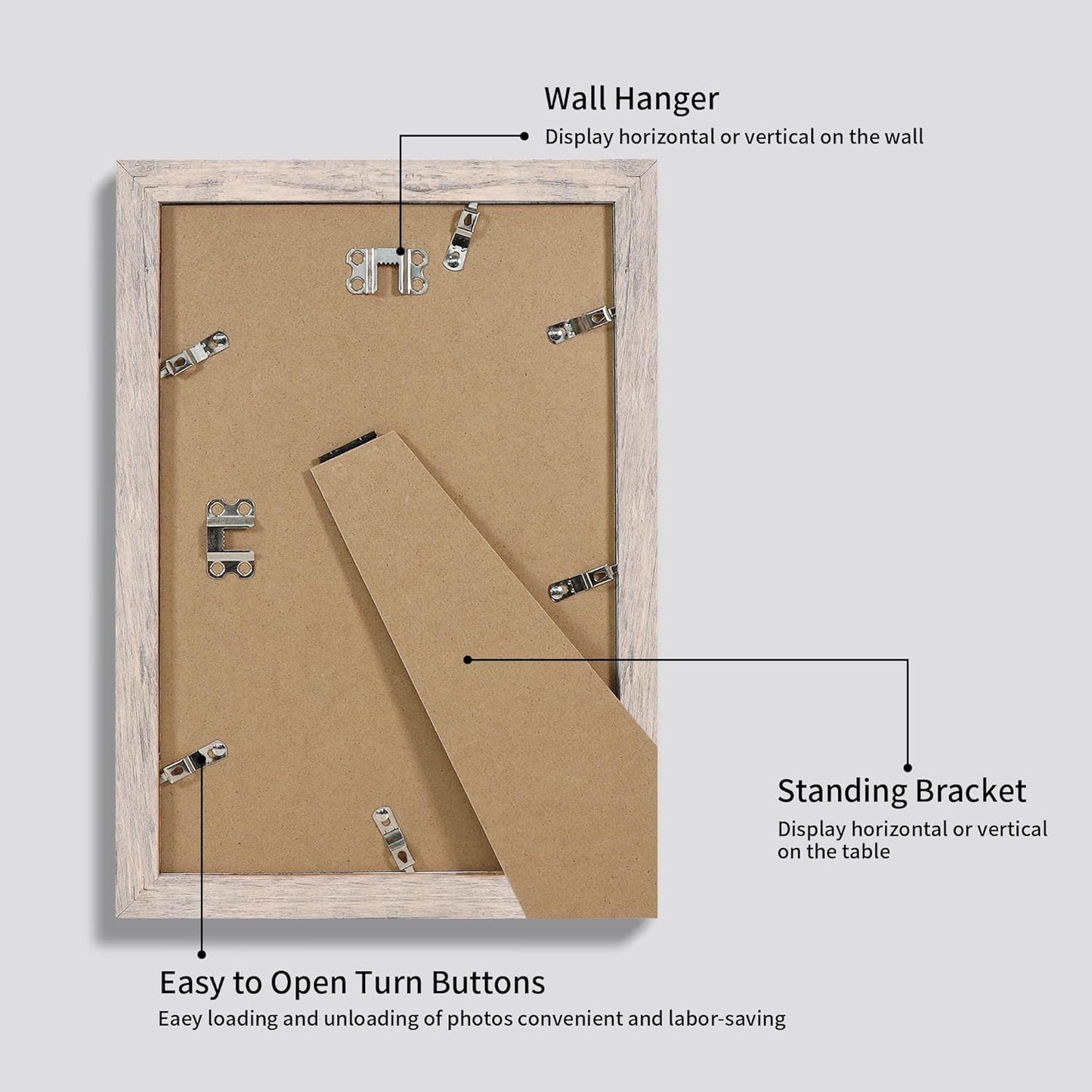 iRahmen 8x12 Picture Frame Set of 4 with High Definition Glass, Smoke Gray Frame Display 6x8 Picture with Mat or 8 x 12 Without Mat, Wood Rustic Photo Frames for Tabletop Display and Wall Mounting