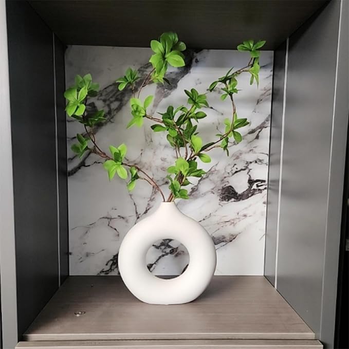 White Ceramic Vases Set of 3, Minimalist Nordic Modern Style, Round Donut Vase for Dried Flowers, Pampas Grass & Fresh Blooms,Boho Home Decor for Table Shelf Living Room Office (White)