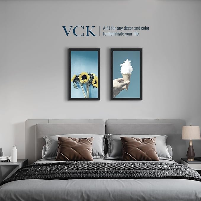 VCK 14x24 Frame for Poster & Picture - Black Oak 3 Pack, Natural Textured Solid Wood Frame, Wall Hanging