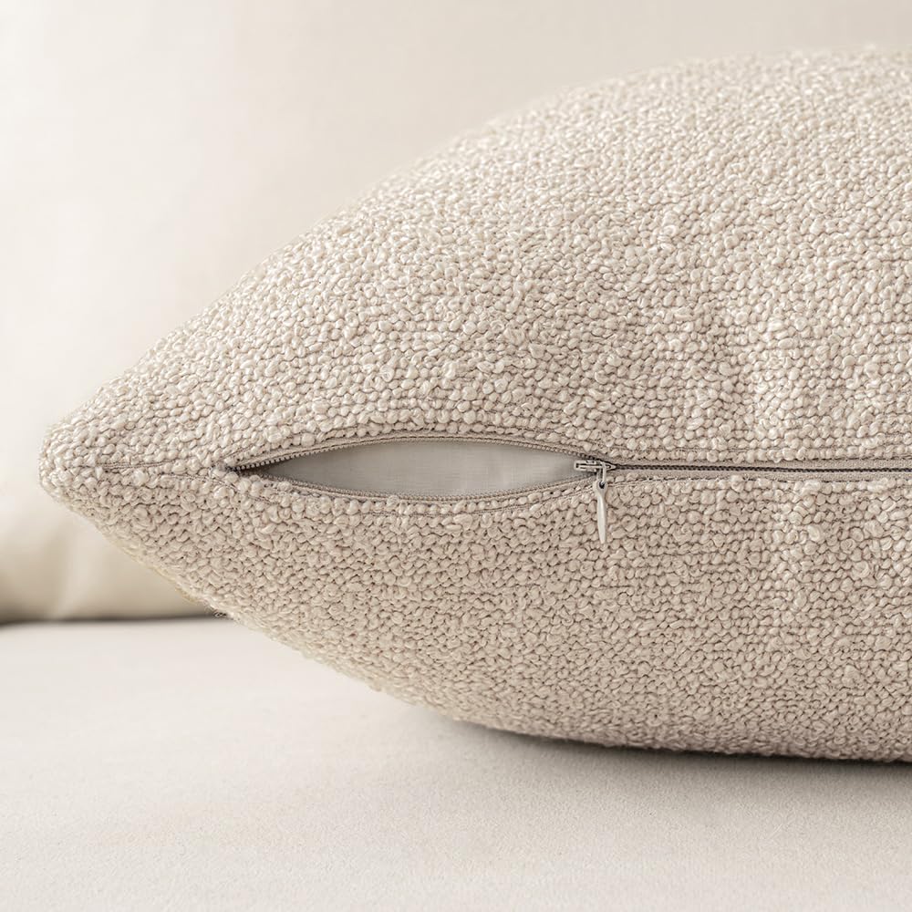 MIULEE 16x16 Inch Decorative Pillow Covers for Couch Bed Set of 2 Textured Boucle Neutral Winter Throw Pillows Oatmeal Accent Solid Cushion Pillowcases Sofa Livingroom Home Decor