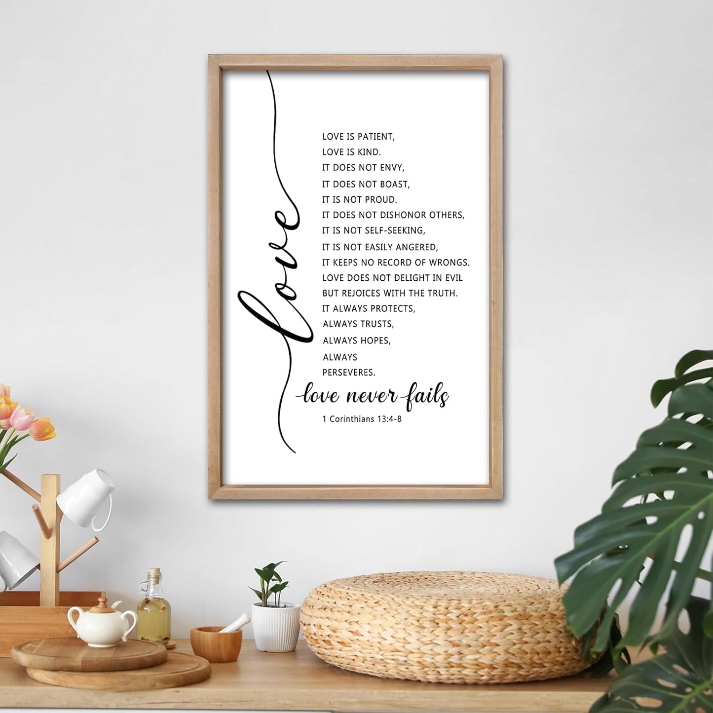 comurdyo Love Is Patient Love Is Kind 1 Corinthians 13 Christian Family Wall Art Decor 11''×16'' Scripture Inspirational The Lords Prayer Quotes Sign Home Bedroom Living Room Wall Hanging (Wood)