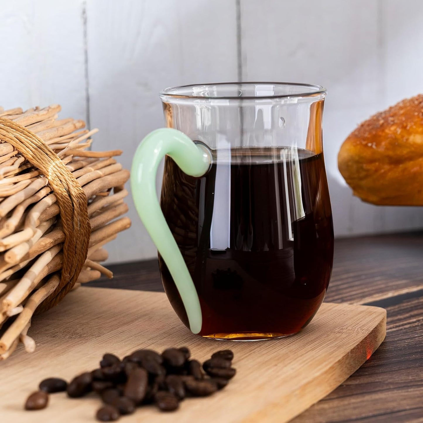 COMI Glass Coffee Cups,8oz Clear Coffee Cups Set of 6,Lightweight Glass Mugs with Colorful Handles,Heat Resistant & Explosion-Proof, Perfect for Home, Cafe, Office