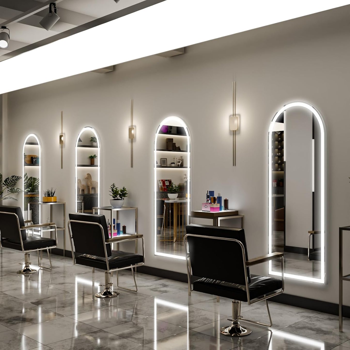 LED Arched Full Length Mirror with Lights 65"x24" - Lighted Floor Mirror with Dimming & 3 Color Lighting, Aluminum Frame Standing Leaning or Hanging for Bedroom Cloakroom White