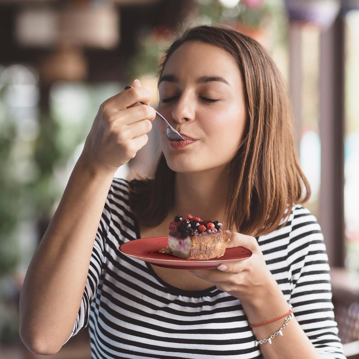 Dessert Plates 8.7 Inch Set of 6 - Microwave, Oven, Dishwasher Safe, Scratch Resistant, Porcelain. Durable Small Dishes for Salad, Dessert, and Side Dishes - Vivid Assorted Colors