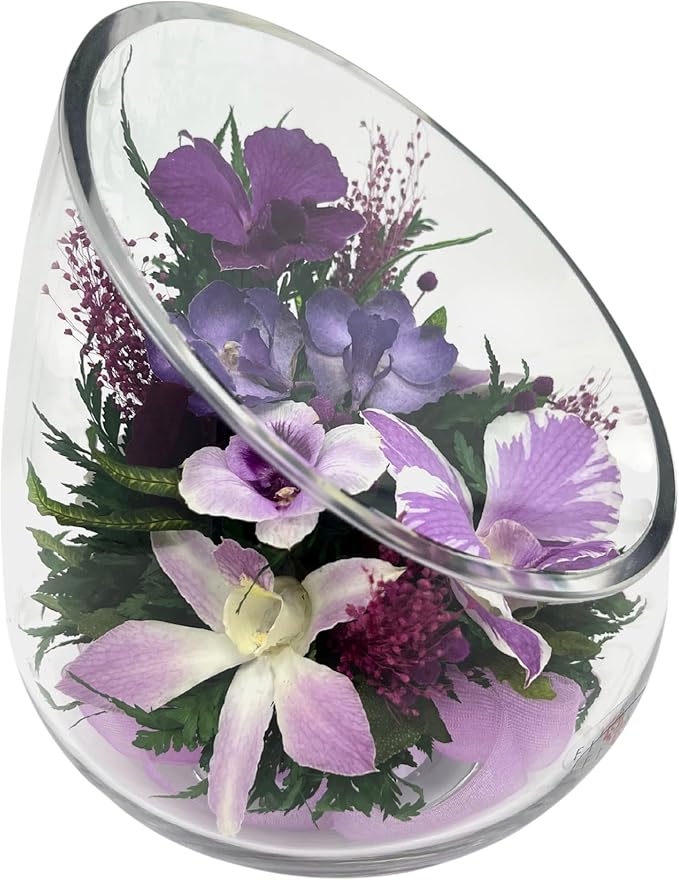 Fiora Flower Elegant Orchid Arrangement in Glass Vase | Preserved Real Orchids Lasting 5 Years | Ideal for Home Decor or Romantic Gift