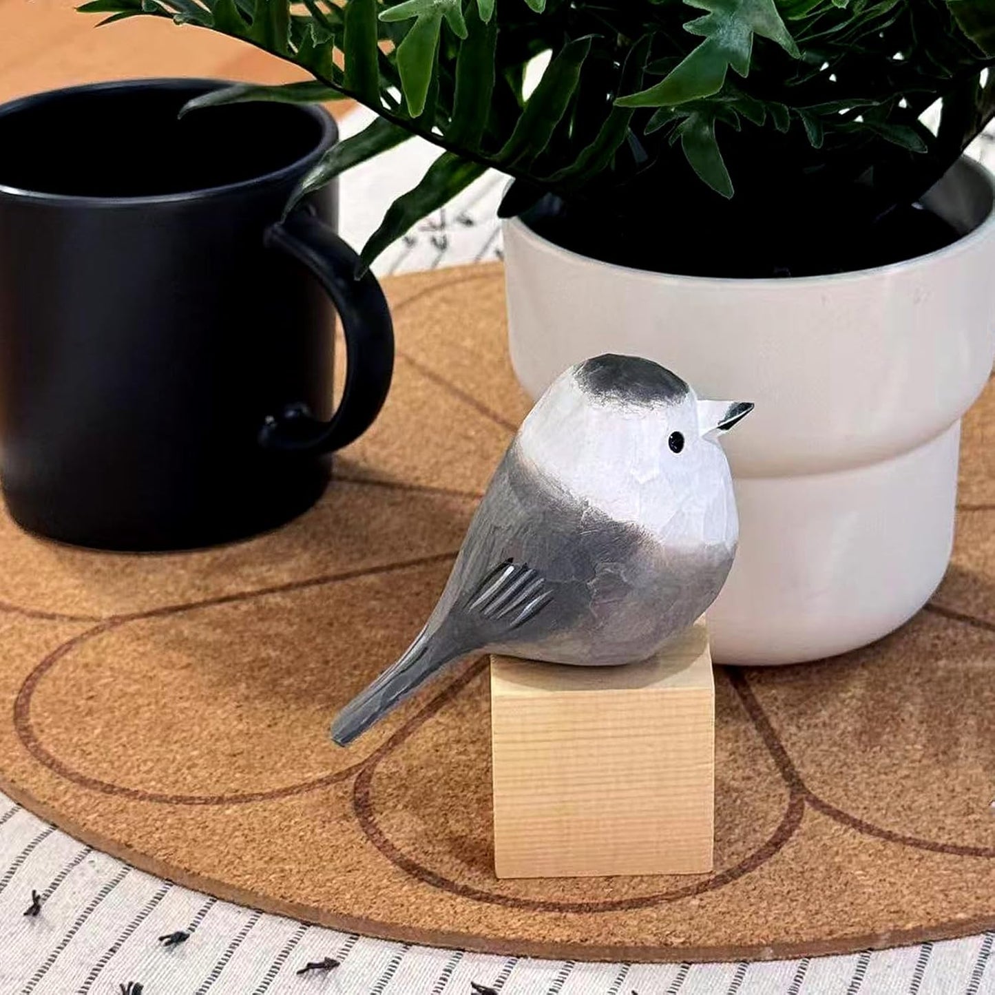 Handmade Wooden Carved Bird Decor Sculpted Hand-Painted Bird Figurines Small Home Decor Bird Statue Shelf Decor BFF Gifts for Bird Lovers (Gray Jay)