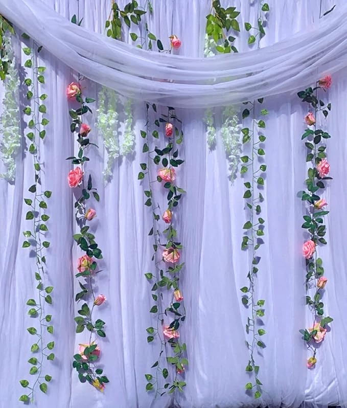 UKELER 2 Pack Artificial Floral Garland Total 14FT Rose Flower Vines Hanging Flower Plants for Home Garden Party Outdoor Ceremony Wedding Arch Floral Decor, Light Purple