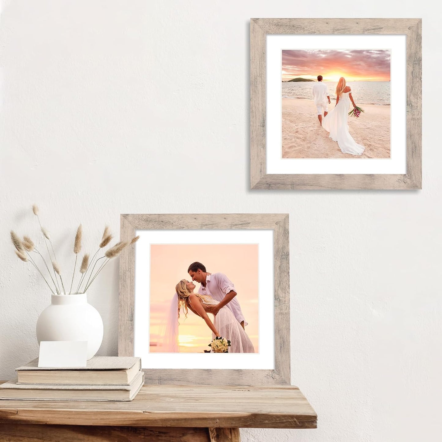 iRahmen 10x10 Picture Frame Set of 4 with High Definition Glass, Smoke Gray Frames Display 8x8 Picture with Mat or 10 x 10 Without Mat, Wood Square Photo Frame for Wall Mount and Tabletop Display