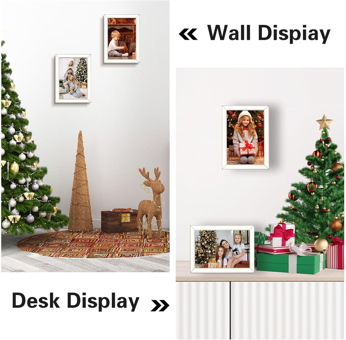 Frametory Enamel Picture Frame - 5x7 Silver Metal Edge White Enamel Picture Frame With Easel and Velvet Back for Tabletop Display, Bookshelf, 5x7 Wall Decoration, Photo Frames, Picture Display-2 Set