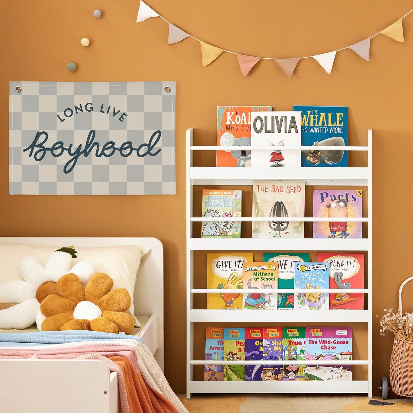 Long Live Boyhood Linen Banner,Vintage Nursery Checkered Flag Boys Room Decor,Decor Nursery Playroom Wall Decor for Kids Bedroom Dorm,Toddler Decorations Trendy Room Decor,Gifts for Teen boyroom