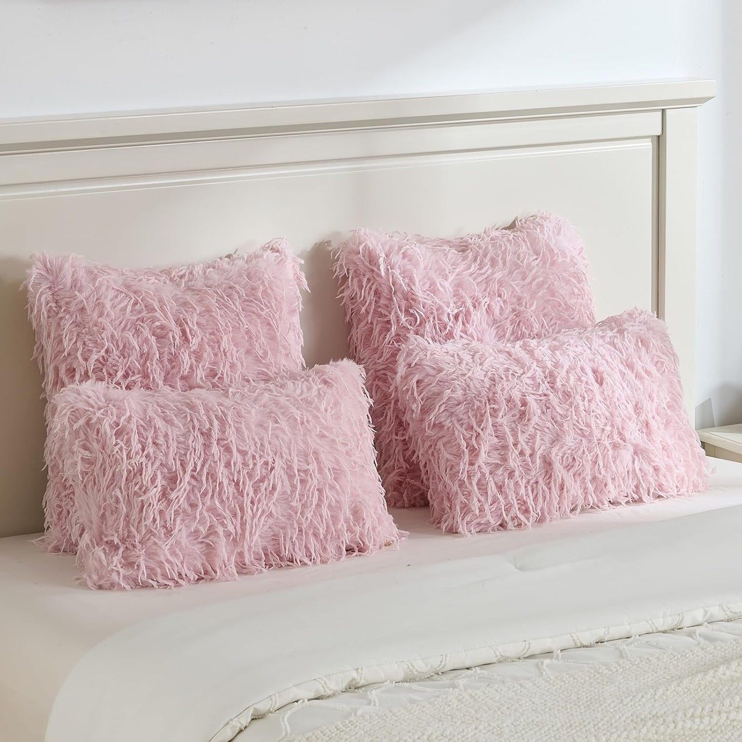 FUTEI Pink Decorative Throw Pillow Covers 20x20 Inch Set of 2,Soft Fluffy Faux Feather Texture Cushion Cases,Modern Home Luxury Decor for Couch Bed Living Room