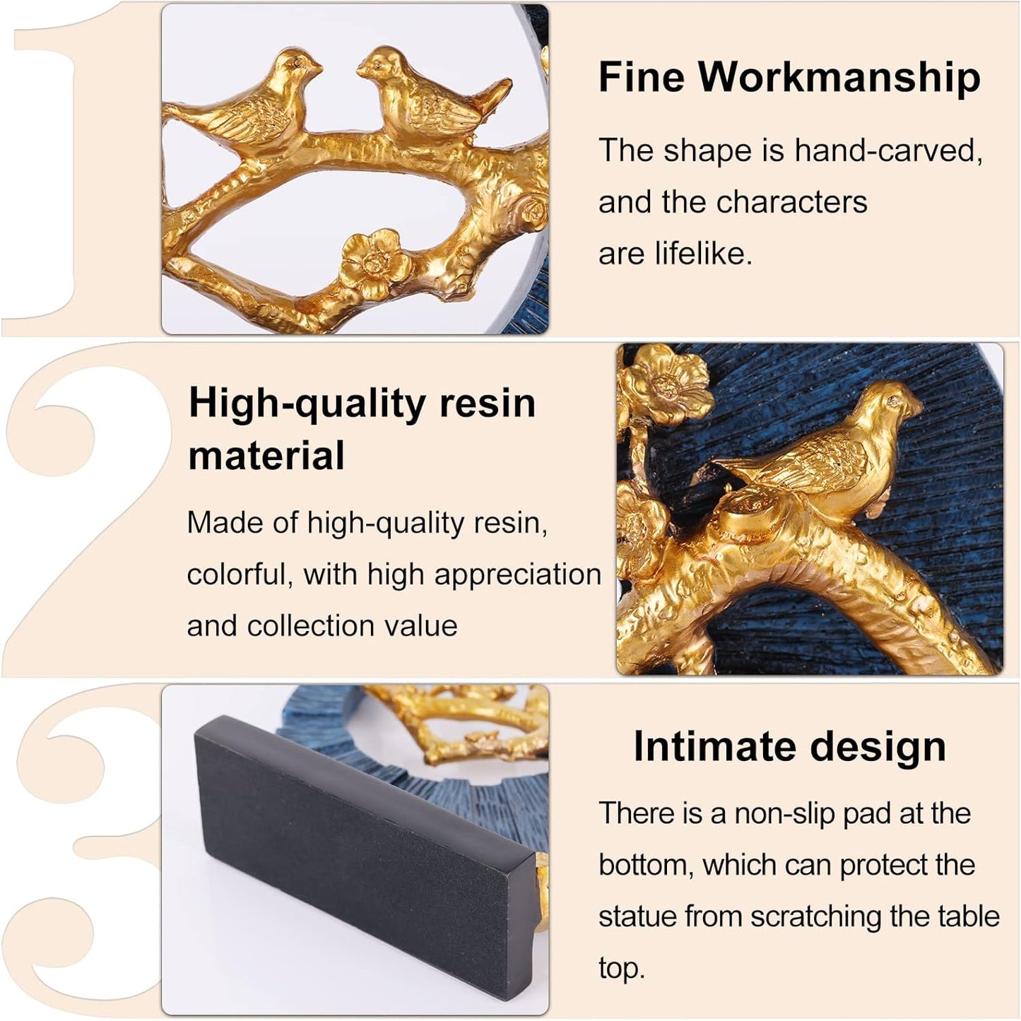 Gold Bird Statue Decor, Gold and Blue Home Decor, Bird Sculpture Home Decor for Bookshelf Office Shelf On Shelf Coffee Table TV Cabinet Entryway Entryway Decor.