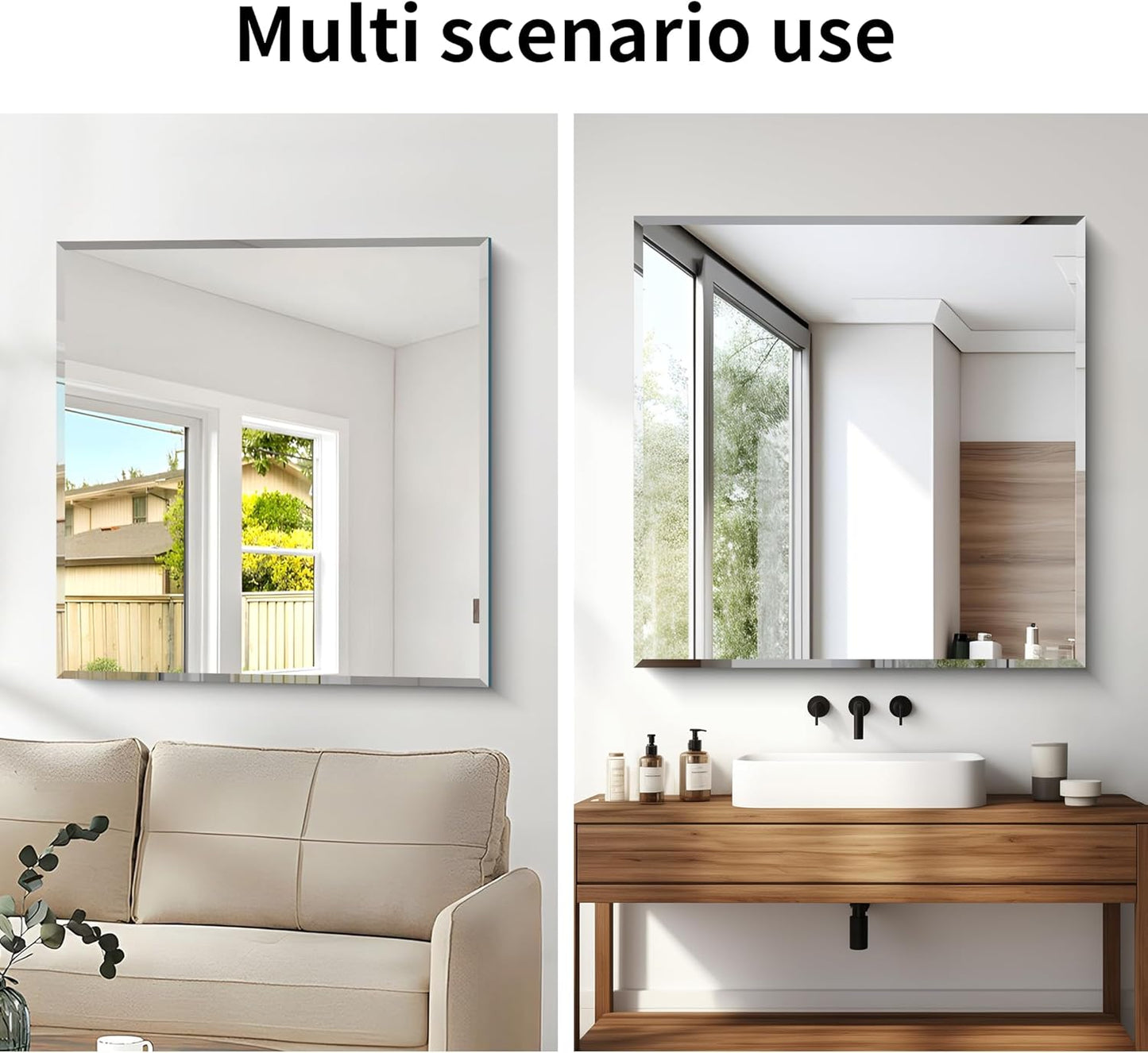 Beveled Mirror, 36x36 inch Square Bathroom Mirrors for Wall, Upgraded Shatterproof Frameless Vanity Mirror Over Sink with Beveled Edge for Bathroom,Bedroom,Living Room and Entryway