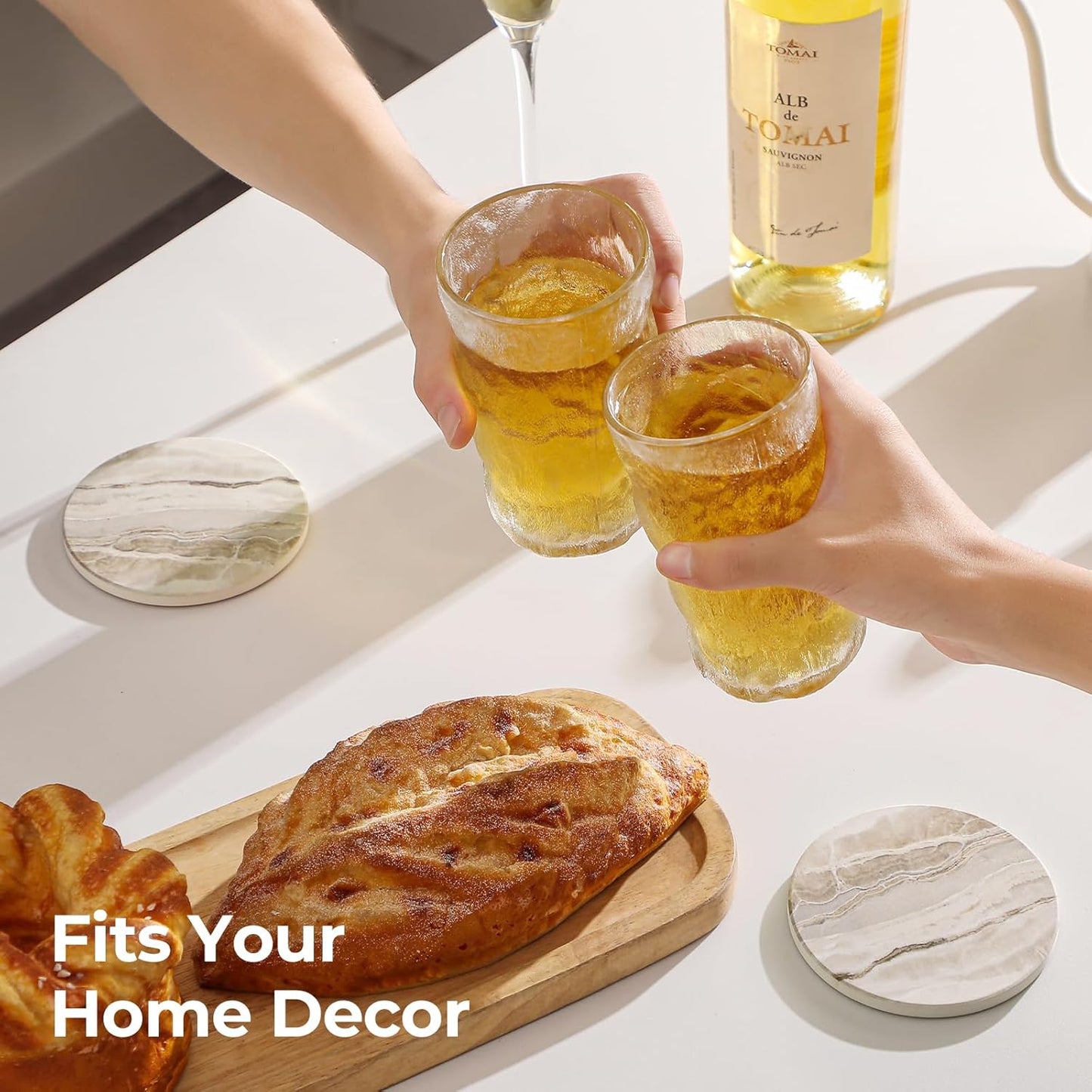 LIFVER Coasters Set of 6, Absorbent Drink Coasters, Marble Style Ceramic Stone Coaster for Drink Tabletop Protection, Modern Coaster Ideal for Home Decor Coffee Table House Warming Gifts