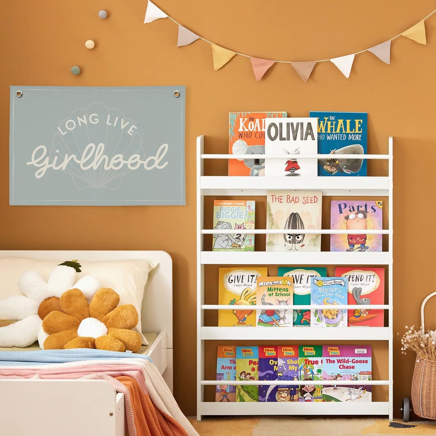 Cute Blue Coastal Girls Room Decor,Beach Room Decor Long Live Girlhood Sea Shells Linen Hanging Banner Flag for Nursery Playroom Wall,Toddler Decorations Trendy 30x20,girlroom