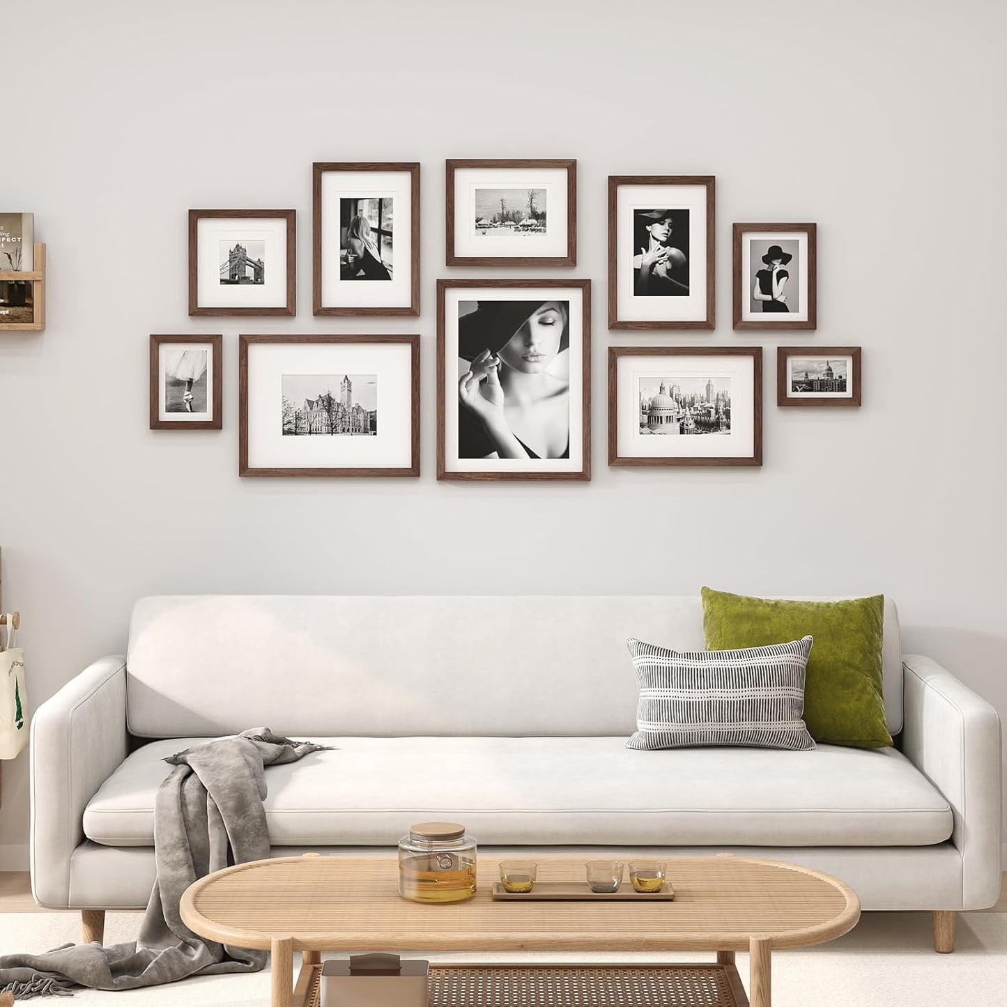 Egofine 6x8 Picture Frames Set of 4, Made of Solid Wood Covered by Plexiglass 4x6 and 5x7 with Mat or 6x8 without Mat, for Table Top Display and Wall Mounting Photo Frame Brown