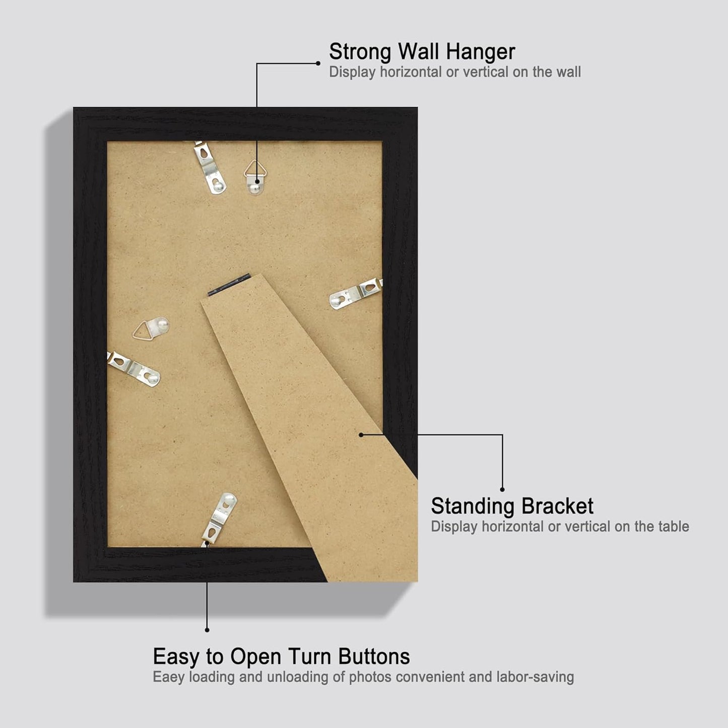 iRahmen 6x9 Picture Frame Set of 4, Black Frame with High Definition Glass, Wood Rustic 6 x 9 Photo Frames for Horizontal or Vertical Table Top and Wall Mounting