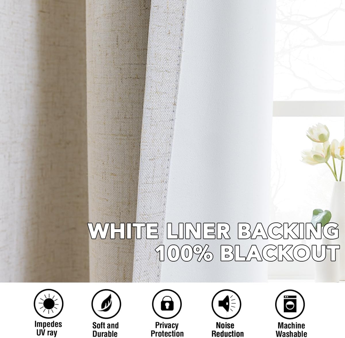 H.VERSAILTEX Linen Curtains 100% Blackout Curtains for Bedroom 84 inch Long Full Light Blocking Nature Linen Blended Window Curtains for Living Room Nickel Grommet (2 Panels, Heathered Natural)