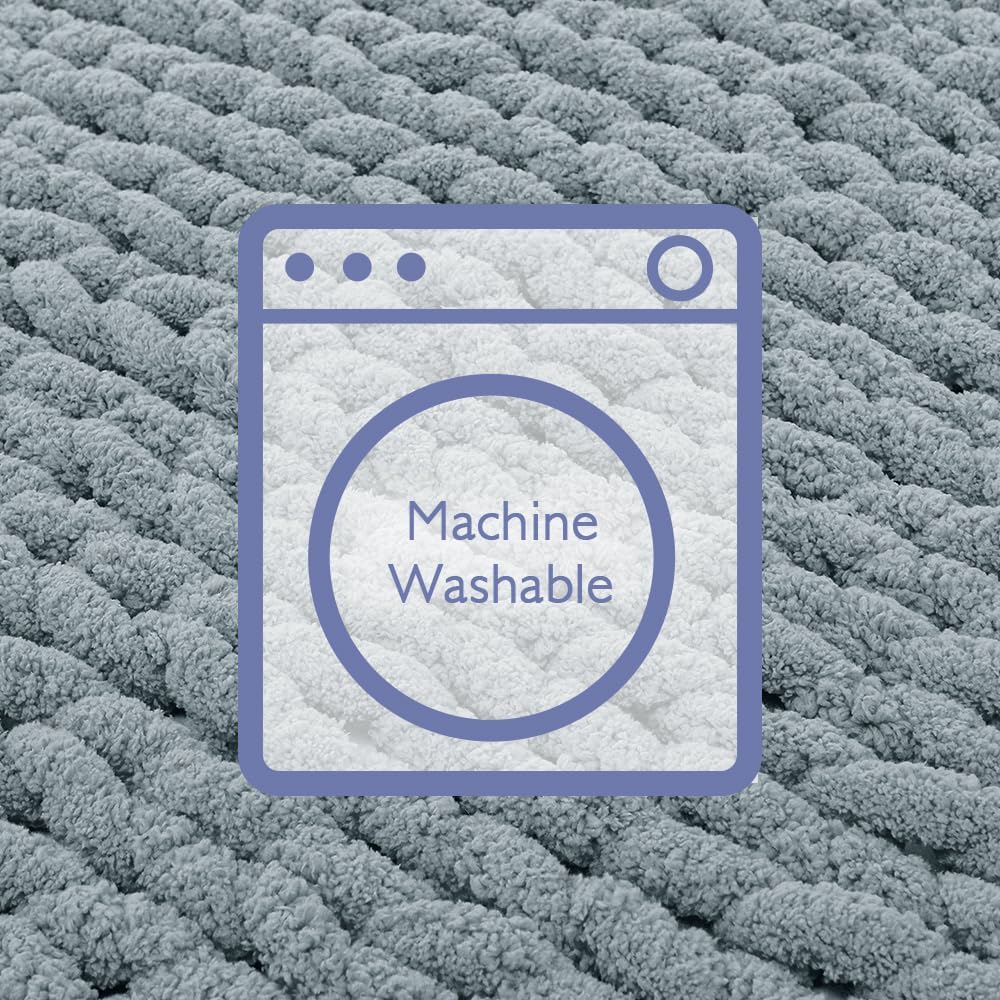 Bigacogo Chunky Knit Throw Blanket for Couch, 40x40 inches, 100% Hand Knitted with Thick Jumbo Chenille Yarn, Cozy Soft Large Rope Knot Cable Crochet Blankets for Sofa Bed Living Room, Dusty Blue