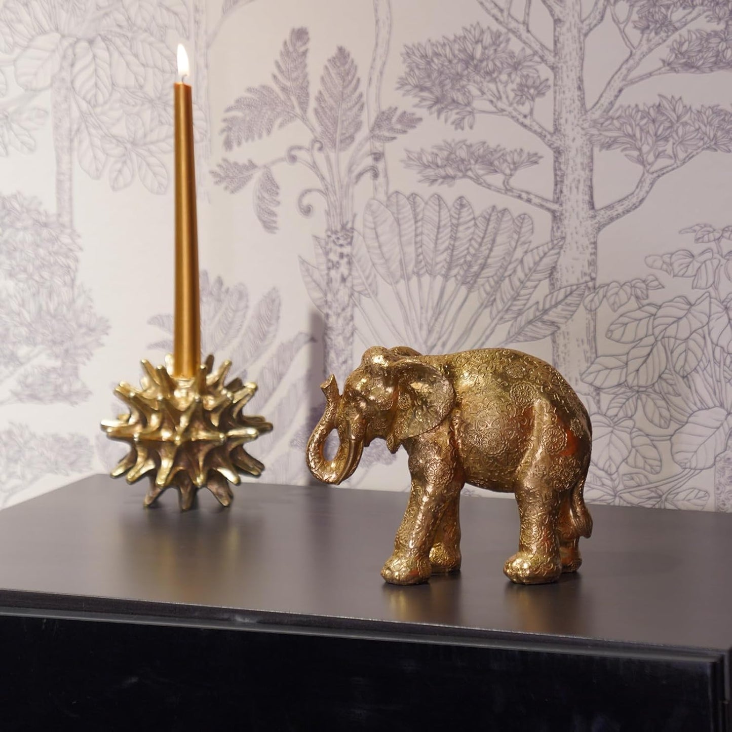 Guichifun Elephant Statues Home Décor Collectible Figurines - Gold Resin Boho Elephant Decoration Handmade Brings Good Luck Health for Living Room Shelf Office Gifts for Women 7.25 x 3.25 x 5.75 Inch