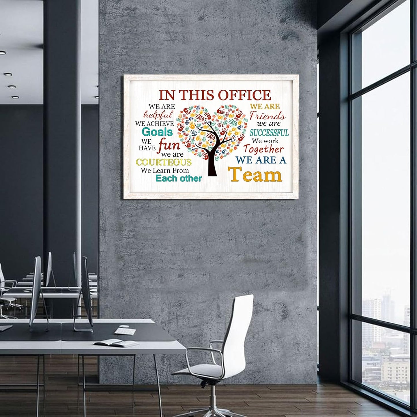 In This Office We Are A Team Wall Decor 24x18 Inch Frame Office Inspirational Wall Art, Motivational Teamwork Wooden Hanging Sign
