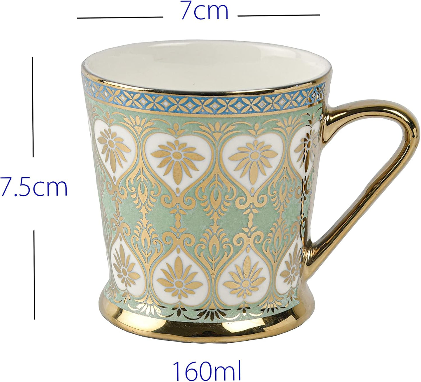 Handcrafted Ceramic Coffee Mugs - Indian Golden Tea Set of 6 (5.5 oz), Cappuccino & Latte Cups, Porcelain Tea Set