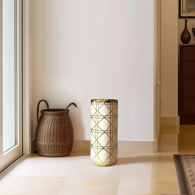 ZOEJADE Porcelain Ceramic Umbrella Stand Umbrella Holder Modern Style Floor Vase for Storing Canes Walking Sticks for Entryway Indoor 18'' High