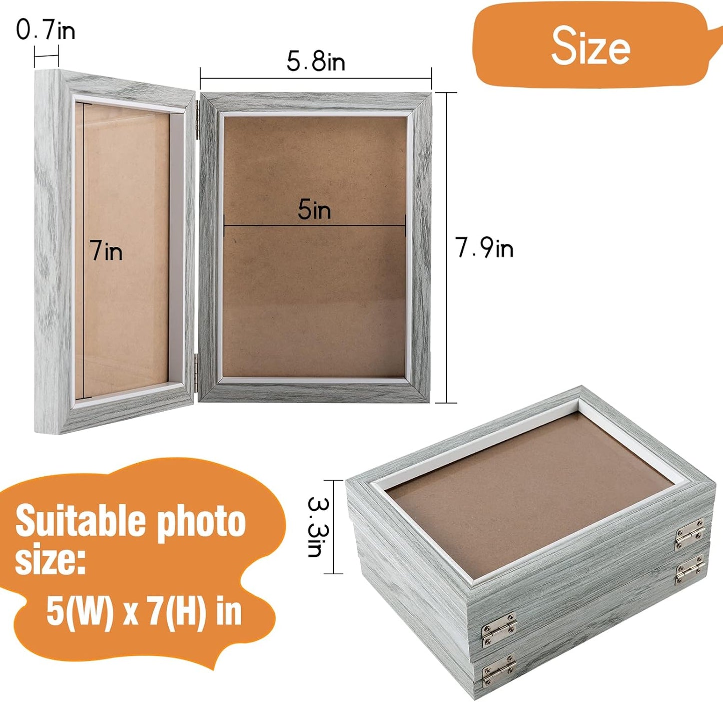 Biggun 5x7in 5 Folding Accordion Picture Frame - Foldable Hinged Collage Photo Frames for Tabletop Display Multiple Family Pictures Birthday Father's Day Gifts (Gray Blue)