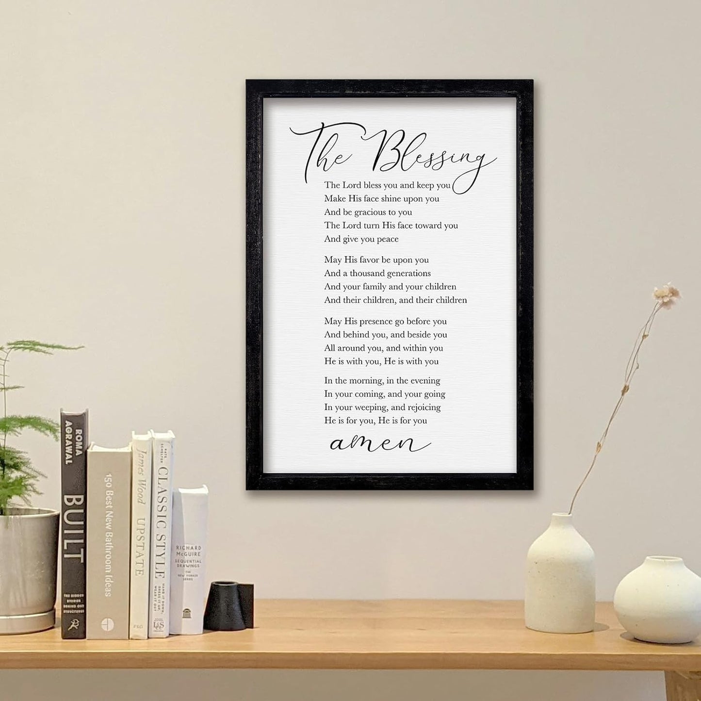 comurdyo The Blessing Bible Verse Wall Art Christian Decor for Home 16"×11" May The Lord Bless You And Keep You Scripture Sign Religious Bible Quotes Wall Decoration Wood Framed Hanging (Black)