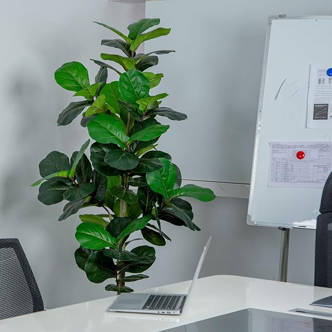 5FT Fiddle Leaf Fig Artificial Tree with White Planter Pot,Faux Floor Plant, Indoor and Outdoor Fake Plants for Home Office Decor