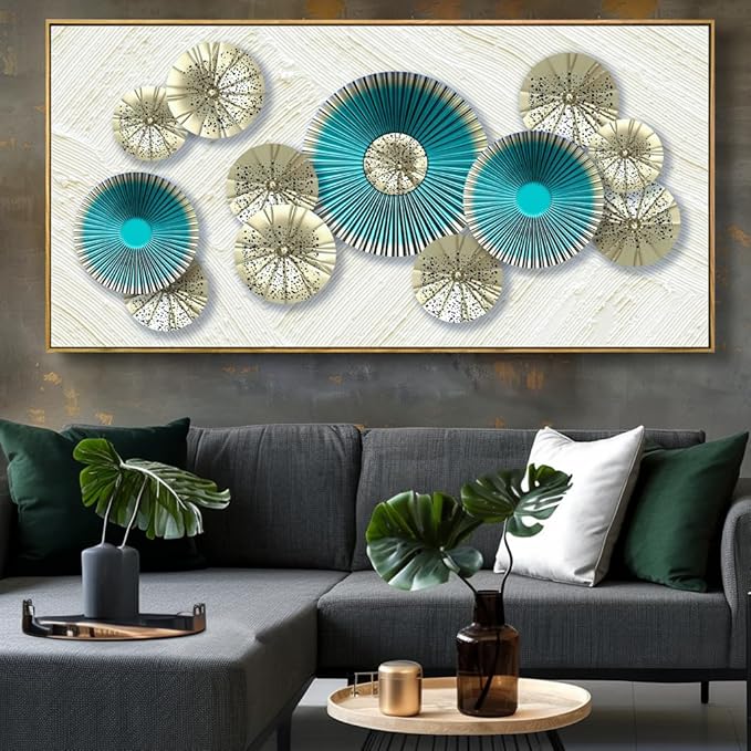 Wall Art Simple Wall Decor Teal Blue and Yellow Canvas Painting Abstract Wall Art for Bedroom Living Room Dining Room Home Office Decor 24"x48" with Framed